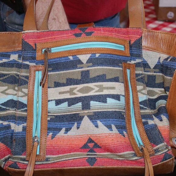Southwestern Patterned Tote Bag with Tan Accents - Picture 1 of 9